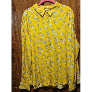 COUXILY Long Sleeve Button Down Blouses for Women - XXL - Yellow Blue Flora